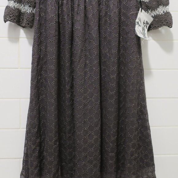NWT SUGARLIPS silk crochet dress grey silve eyelet Sml babydoll y2k fairy - Picture 4 of 15